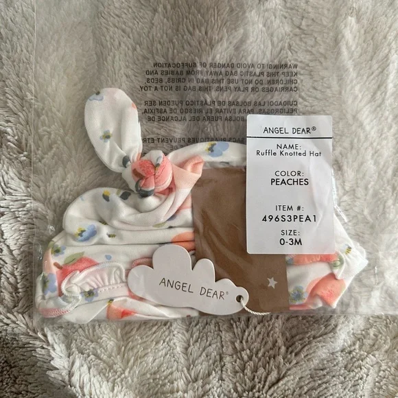 Angel Dear Viscose Bamboo Ruffled Knotted Hat NWT 0-3M Peaches - Picture 2 of 2